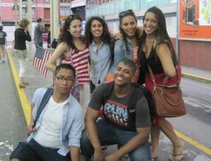 Caroline Sullivan (on the right) and other members of last summer’s study abroad trip at the bus station in Gijón, Asturias.