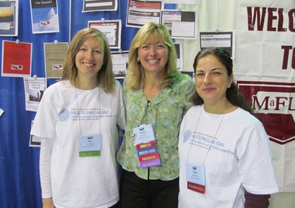 Amy Mihailidis, Nicole Sherf and Vilma Bibeau at the Advocacy Booth of the MaFLA Conference