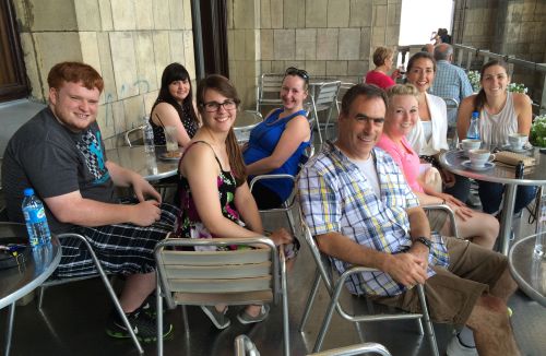 Program Participants with Dr. Chris Mauriello at the Palace of Culture and Science in Warsaw (from left to right): Brendon Clarke Coogan, Katie Michko, Molly Kavanagh, Lyndsay Caron, Dr. Chris Mauriello, Erin McLaughlin, Kristal Donnelly, and Jillian Fitzgerald